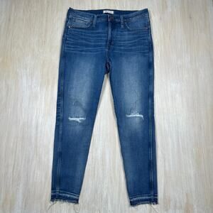 Madewell 9” High Rise Skinny Distressed Blue Denim Raw Hem Casual Jeans 32